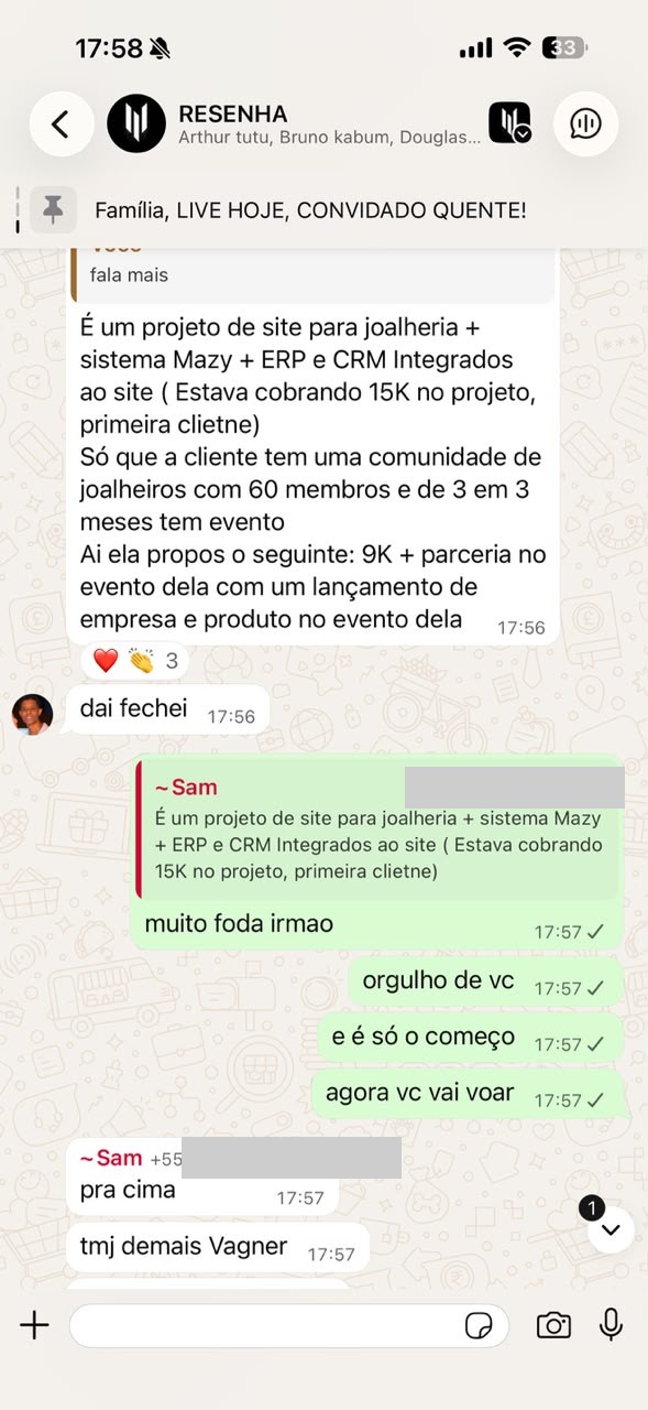 Aluna fechou projeto de joalheria de 9k mais parceria